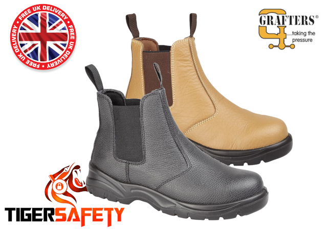 Grafters M955 Stivali in pelle di qualità con puntale in acciaio di sicurezza Chelsea Dealer DPI