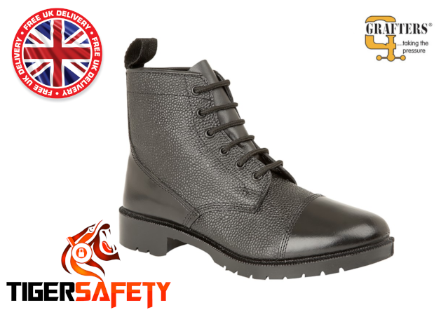 Grafters M166A Black Eyelet Polished Toe Service Cadet Military