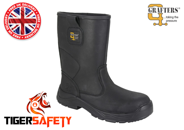 Grafters M560A Black Waterproof Steel Toe Cap Safety Rigger Boots PPE