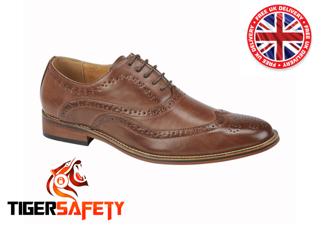 Grafters M9556B Braunes Leder mit Flügelkappe aus Oxford-Brogue-Schuhen für Herren