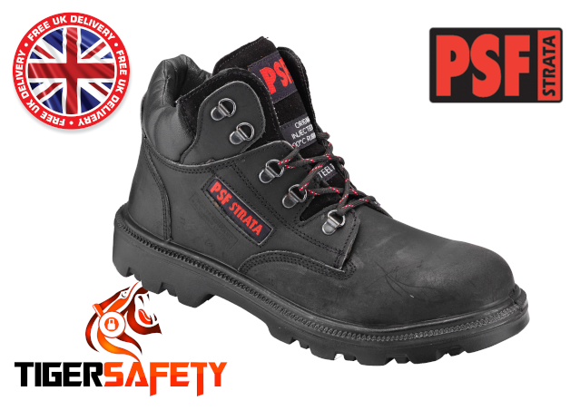 PSF Strata 520SM Black Wide Fitting Steel Toe Cap Safety Boots PPE