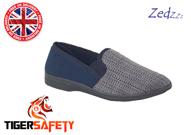 Zedzzz MS219C Charles Azul marino Herringbone Zapatillas para hombre Zapatos de casa