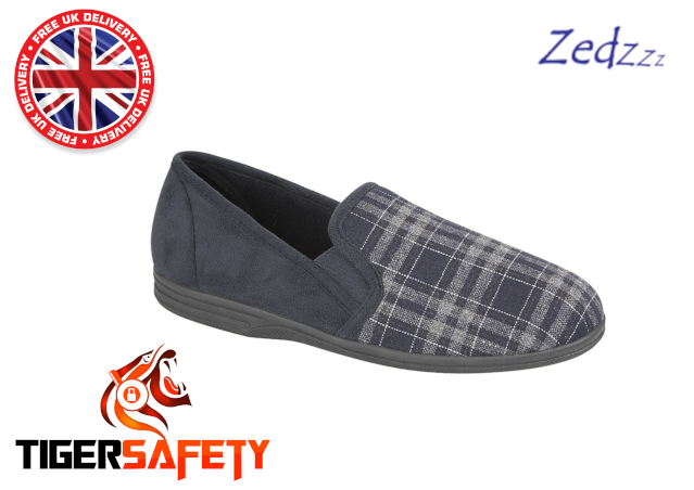 Zedzzz MS320C Harley Navy Blue Check Mens Slippers House Shoes