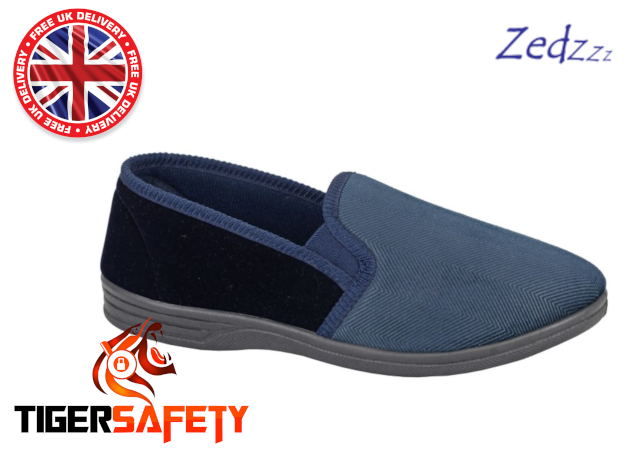 Zedzzz MS440C Lewis Navy Blue and Grey Mens Carpet Slippers House Shoes