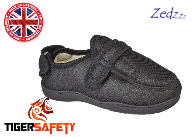 Zedzzz MS453A Josh - Zapatillas de casa para hombre diabético, color negro, ajuste extra ancho