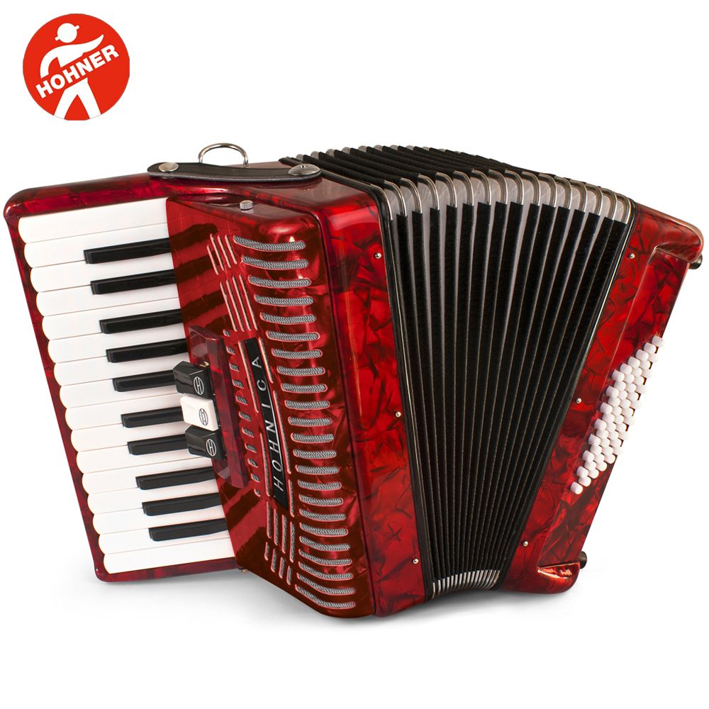【希少】Hohner 12本セット（D. Verden 1873刻印あり） Hohner Hohnica 1304 26 Key 3 Switch Piano Accordion - Red + Gig