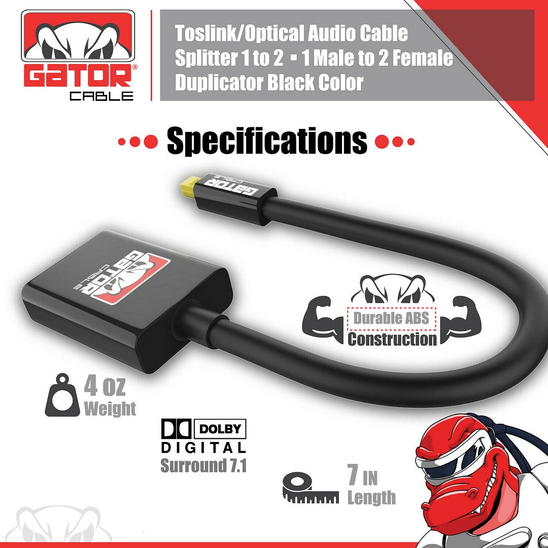 thumbnail image 2 of VCELINK Optical Cable Splitter Fiber 1 In 2 Out Toslink 2 of 9